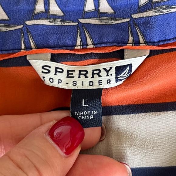 100% Silk Striped Sperry Blouse Sz Large - Picture 8 of 13